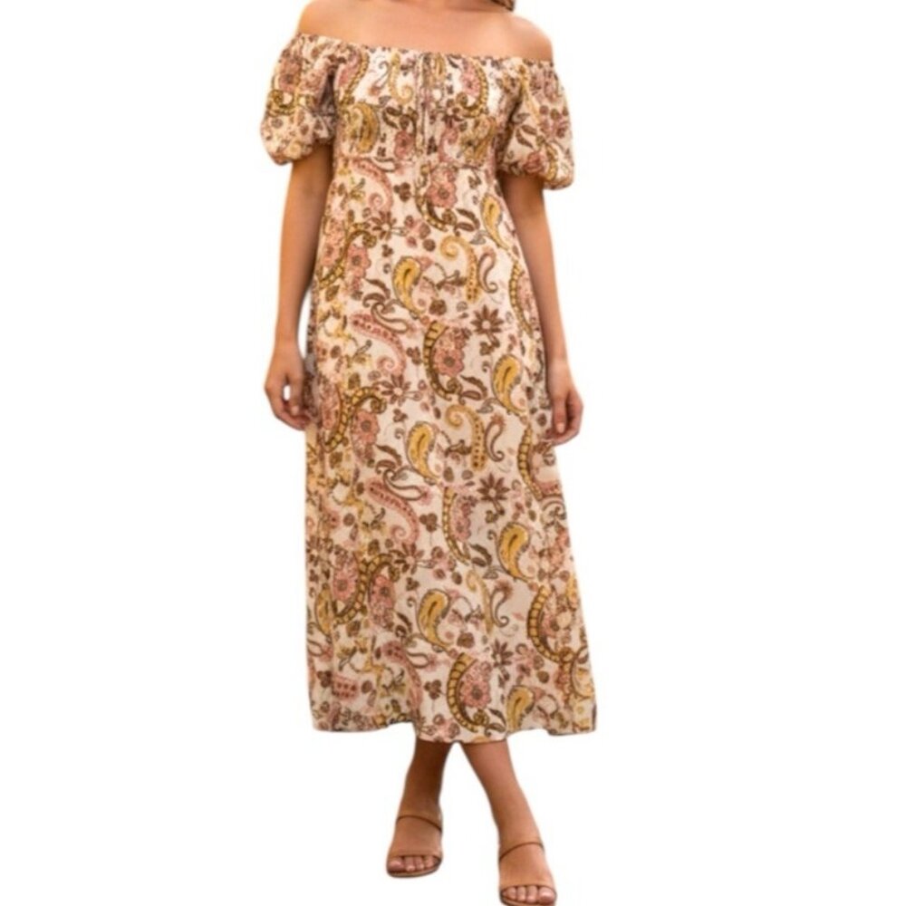 Dizzy Lizzy Multicolored Floral Smoked Puffed Sleeved Boho Cottege Dress XL